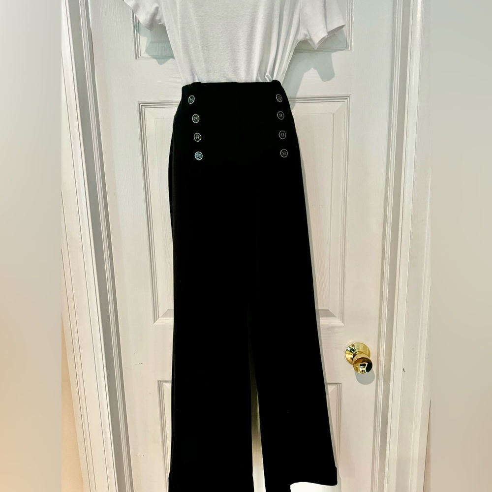 NY & Co High-Waist Sailor Button Wide-Leg Pants - Black